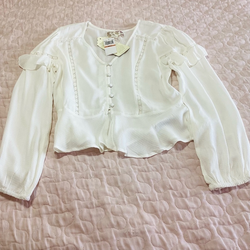 NEW B.O.G. Collective Ruffle Blouse Size Small White Boho Cottagecore Victorian - Picture 4 of 8